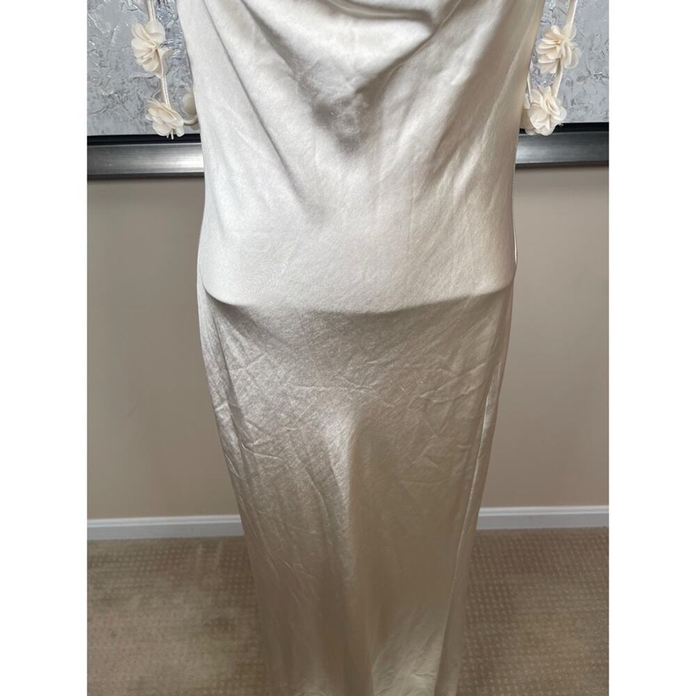 SELF-PORTRAIT Satin Flower Floral Champagne Off the Shoulder Maxi Dress Size 2 - Picture 7 of 13